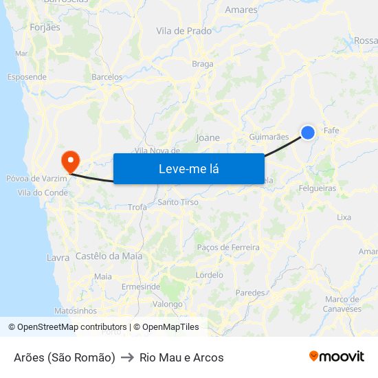 Arões (São Romão) to Rio Mau e Arcos map