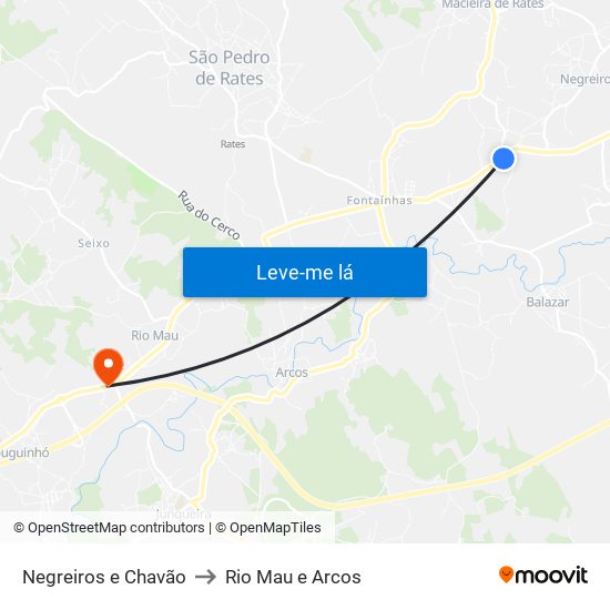 Negreiros e Chavão to Rio Mau e Arcos map