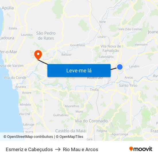 Esmeriz e Cabeçudos to Rio Mau e Arcos map