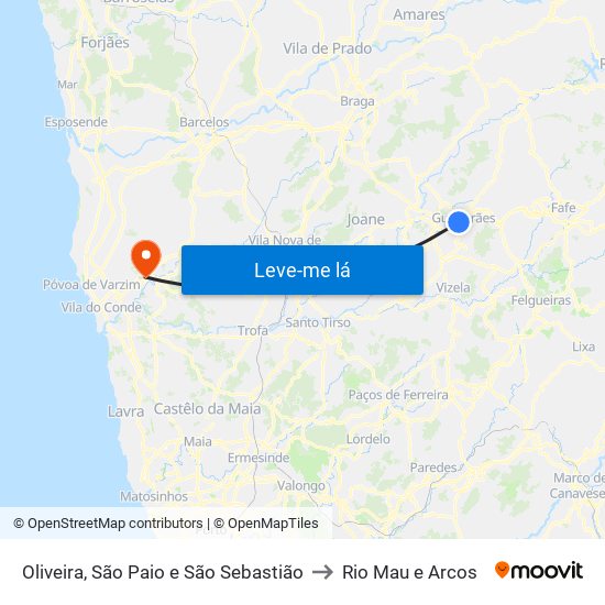 Oliveira, São Paio e São Sebastião to Rio Mau e Arcos map