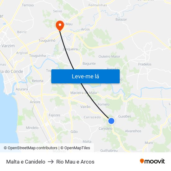 Malta e Canidelo to Rio Mau e Arcos map
