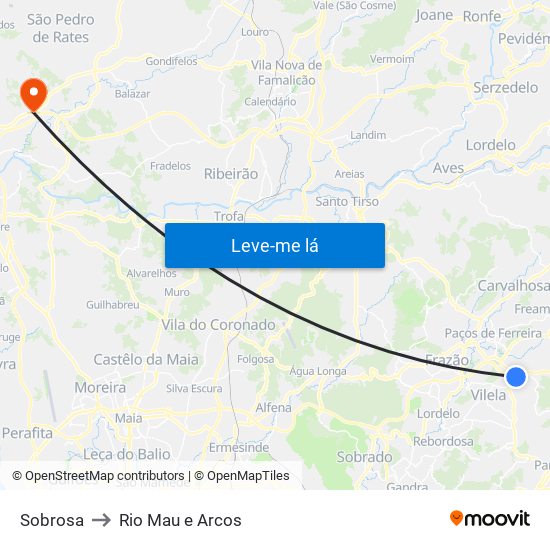Sobrosa to Rio Mau e Arcos map