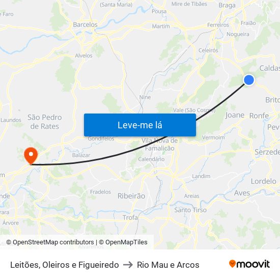 Leitões, Oleiros e Figueiredo to Rio Mau e Arcos map