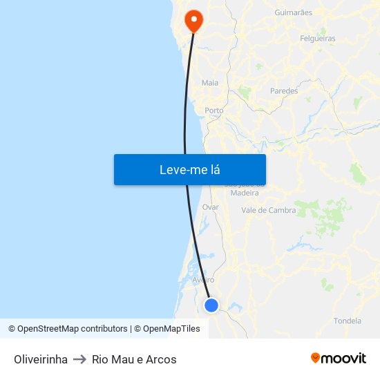 Oliveirinha to Rio Mau e Arcos map