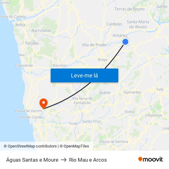 Águas Santas e Moure to Rio Mau e Arcos map