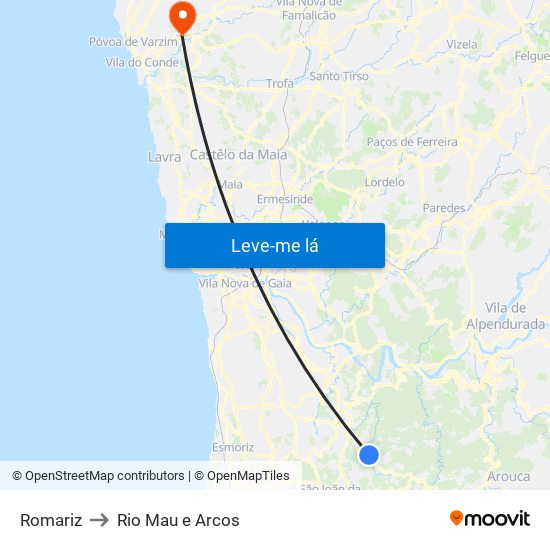 Romariz to Rio Mau e Arcos map