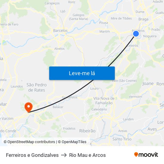 Ferreiros e Gondizalves to Rio Mau e Arcos map