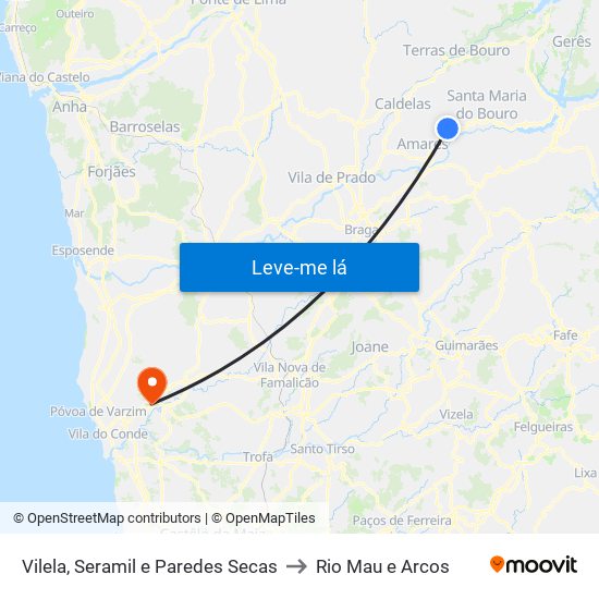 Vilela, Seramil e Paredes Secas to Rio Mau e Arcos map