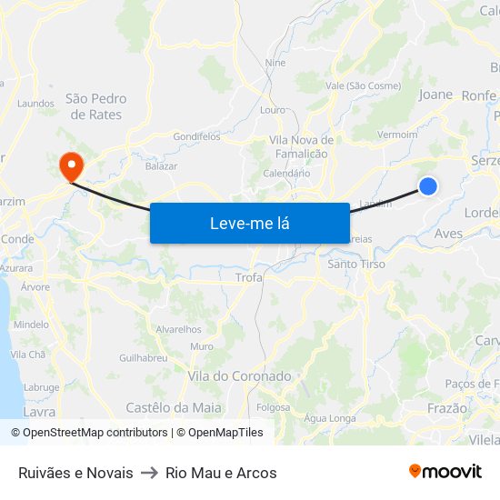 Ruivães e Novais to Rio Mau e Arcos map