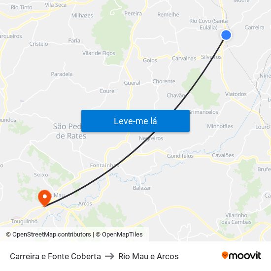 Carreira e Fonte Coberta to Rio Mau e Arcos map