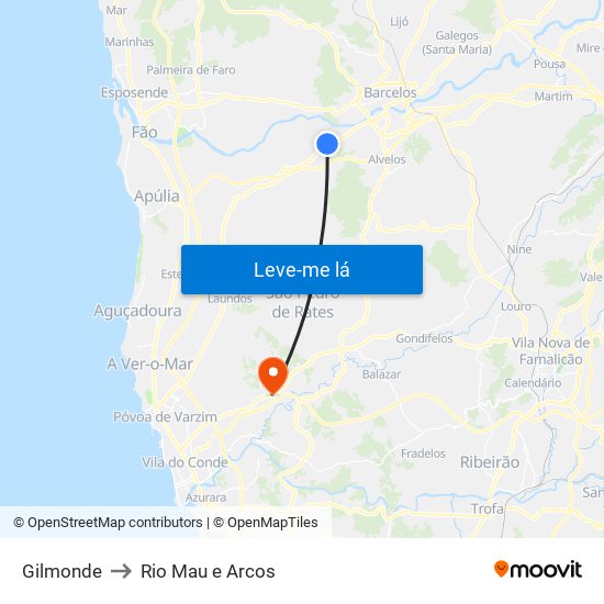 Gilmonde to Rio Mau e Arcos map