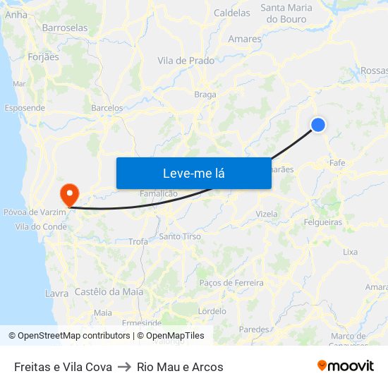 Freitas e Vila Cova to Rio Mau e Arcos map