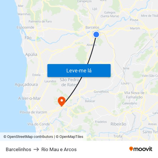 Barcelinhos to Rio Mau e Arcos map