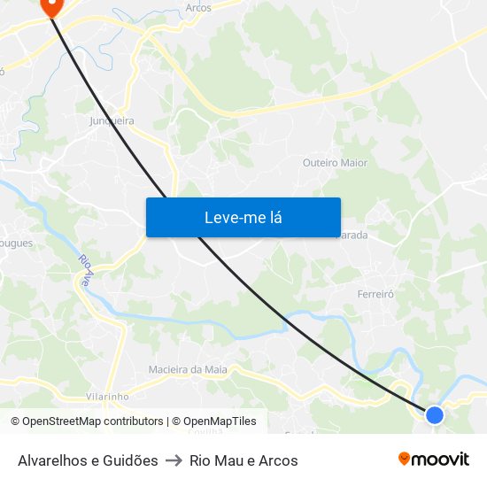 Alvarelhos e Guidões to Rio Mau e Arcos map