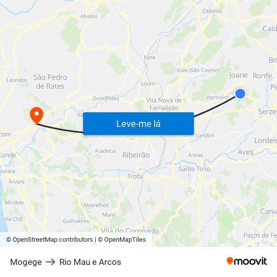 Mogege to Rio Mau e Arcos map