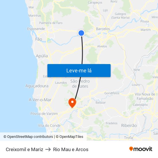 Creixomil e Mariz to Rio Mau e Arcos map