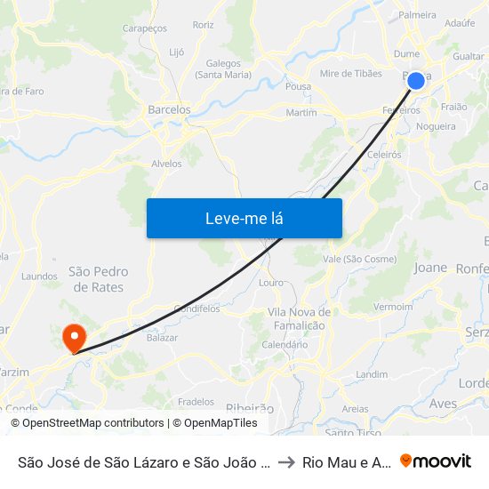 São José de São Lázaro e São João do Souto to Rio Mau e Arcos map