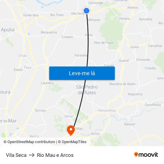 Vila Seca to Rio Mau e Arcos map