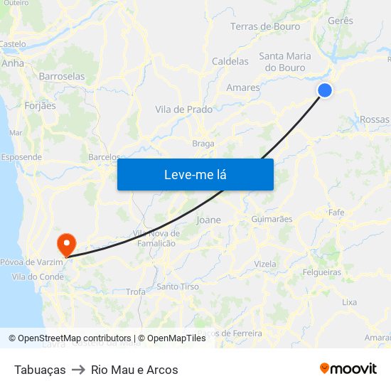 Tabuaças to Rio Mau e Arcos map