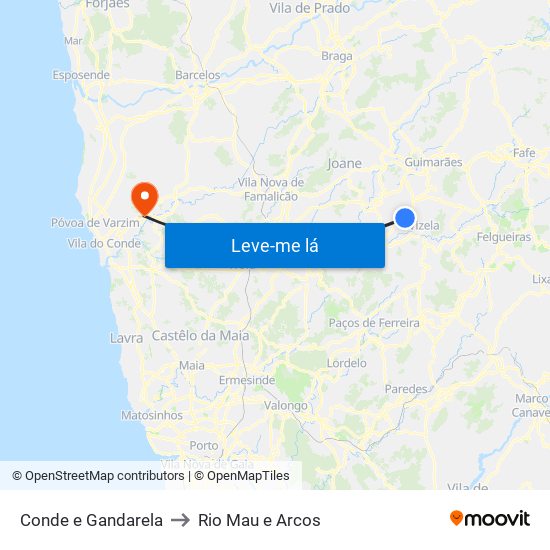 Conde e Gandarela to Rio Mau e Arcos map