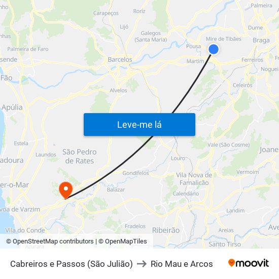 Cabreiros e Passos (São Julião) to Rio Mau e Arcos map