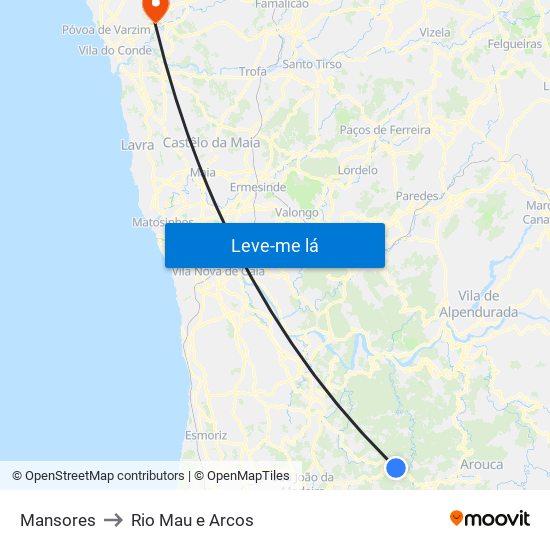 Mansores to Rio Mau e Arcos map