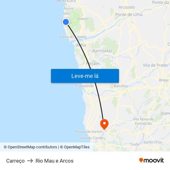 Carreço to Rio Mau e Arcos map