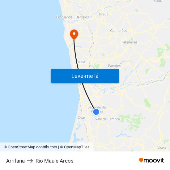Arrifana to Rio Mau e Arcos map