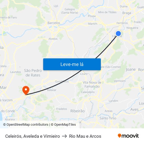 Celeirós, Aveleda e Vimieiro to Rio Mau e Arcos map