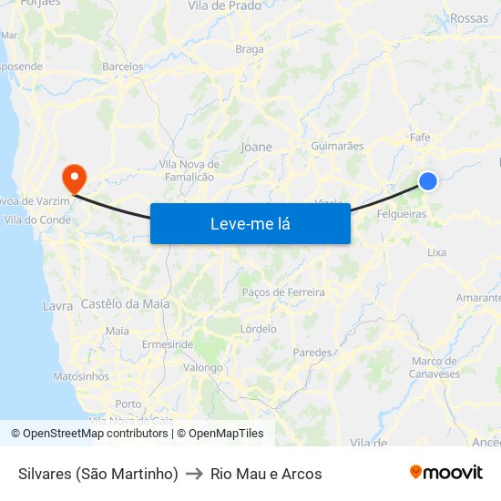 Silvares (São Martinho) to Rio Mau e Arcos map
