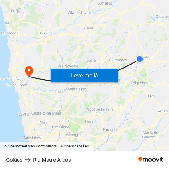 Golães to Rio Mau e Arcos map