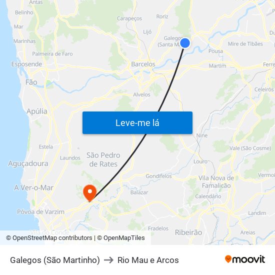 Galegos (São Martinho) to Rio Mau e Arcos map