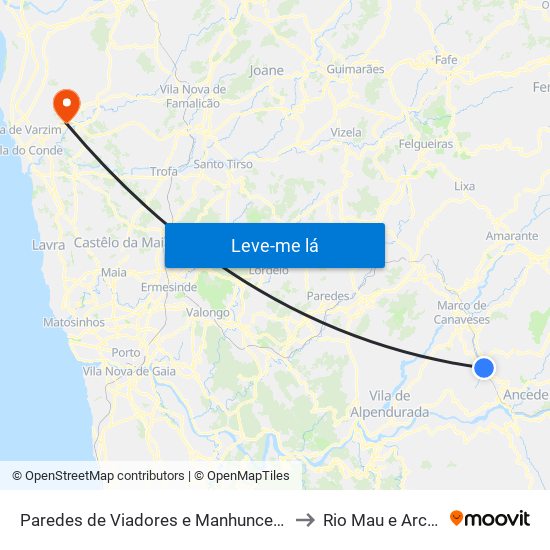 Paredes de Viadores e Manhuncelos to Rio Mau e Arcos map