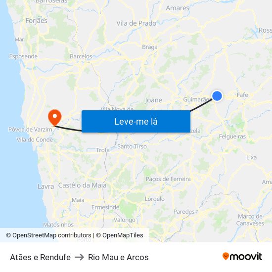 Atães e Rendufe to Rio Mau e Arcos map