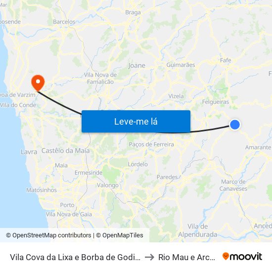 Vila Cova da Lixa e Borba de Godim to Rio Mau e Arcos map