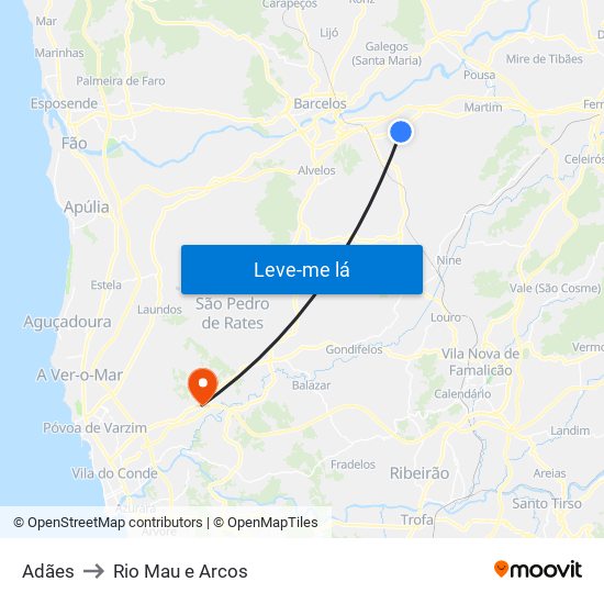 Adães to Rio Mau e Arcos map