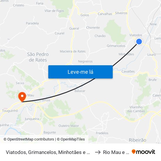 Viatodos, Grimancelos, Minhotães e Monte de Fralães to Rio Mau e Arcos map
