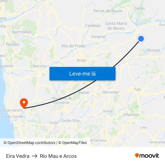 Eira Vedra to Rio Mau e Arcos map