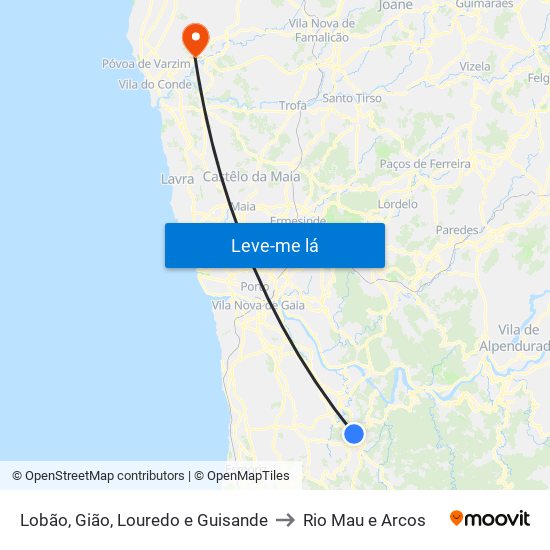 Lobão, Gião, Louredo e Guisande to Rio Mau e Arcos map