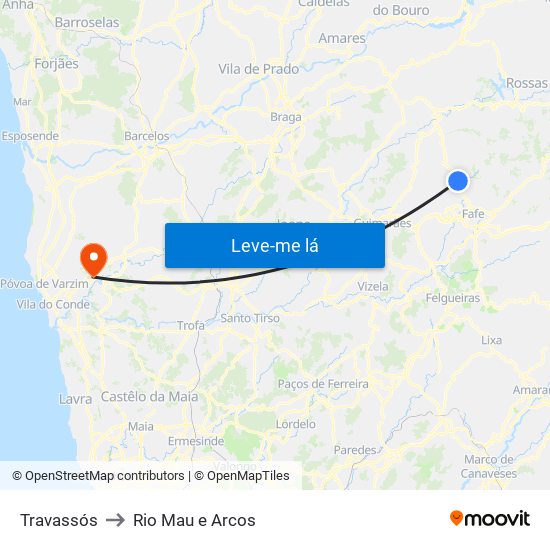 Travassós to Rio Mau e Arcos map