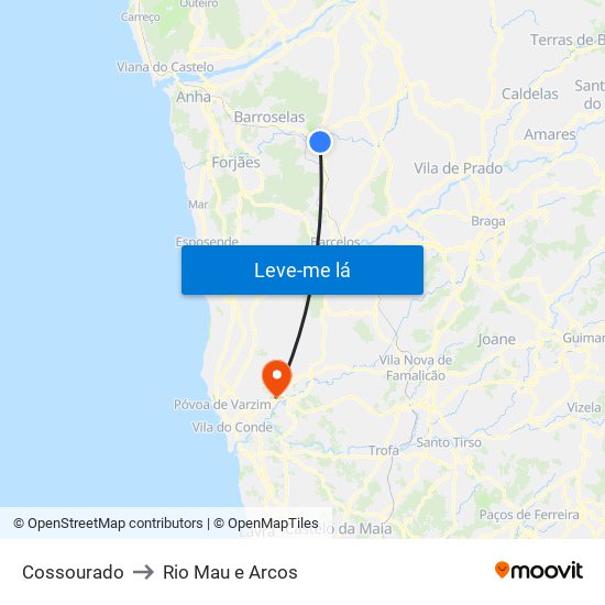 Cossourado to Rio Mau e Arcos map