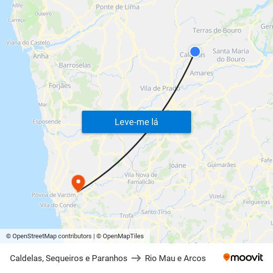 Caldelas, Sequeiros e Paranhos to Rio Mau e Arcos map