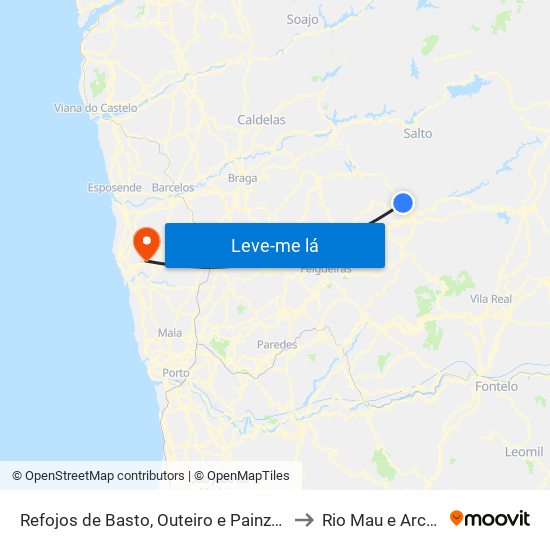 Refojos de Basto, Outeiro e Painzela to Rio Mau e Arcos map