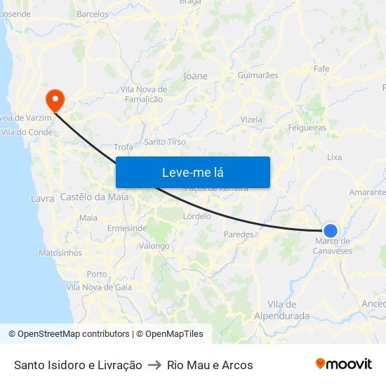 Santo Isidoro e Livração to Rio Mau e Arcos map