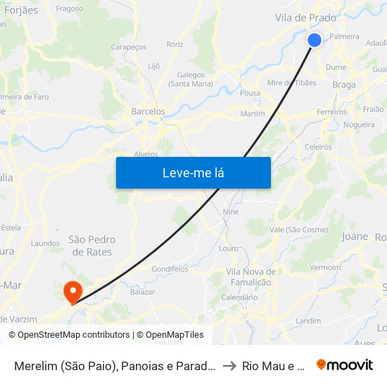 Merelim (São Paio), Panoias e Parada de Tibães to Rio Mau e Arcos map