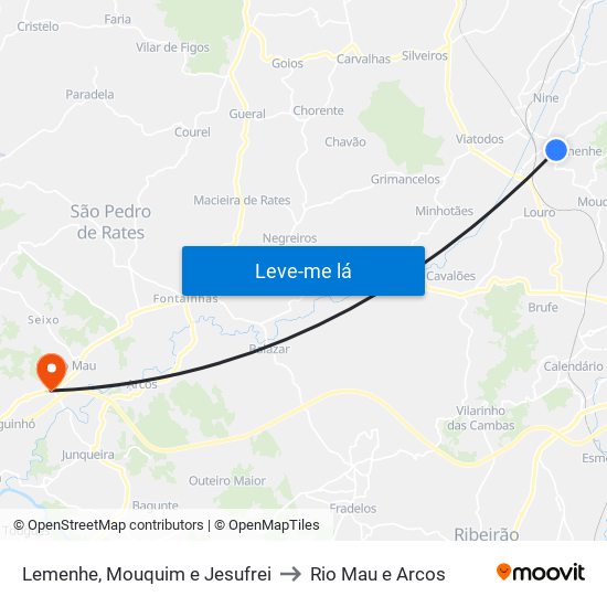 Lemenhe, Mouquim e Jesufrei to Rio Mau e Arcos map