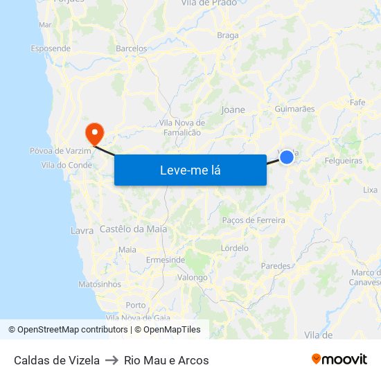 Caldas de Vizela to Rio Mau e Arcos map