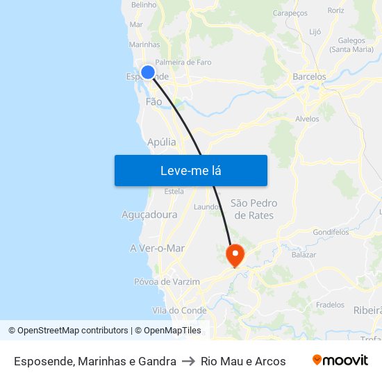 Esposende, Marinhas e Gandra to Rio Mau e Arcos map