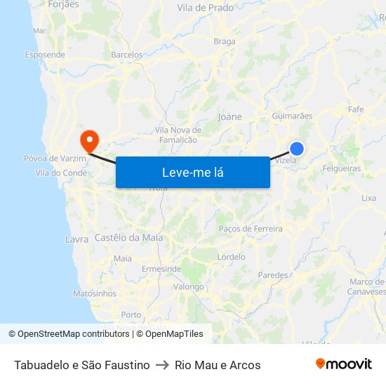 Tabuadelo e São Faustino to Rio Mau e Arcos map