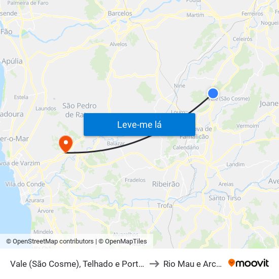 Vale (São Cosme), Telhado e Portela to Rio Mau e Arcos map